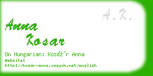 anna kosar business card